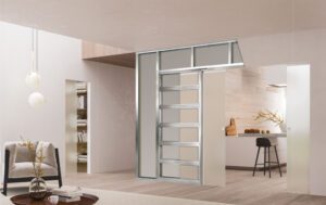 Portes coulissantes invisibles Syntesis Line et Syntesis Line Extension ambiance salon et cuisine.
