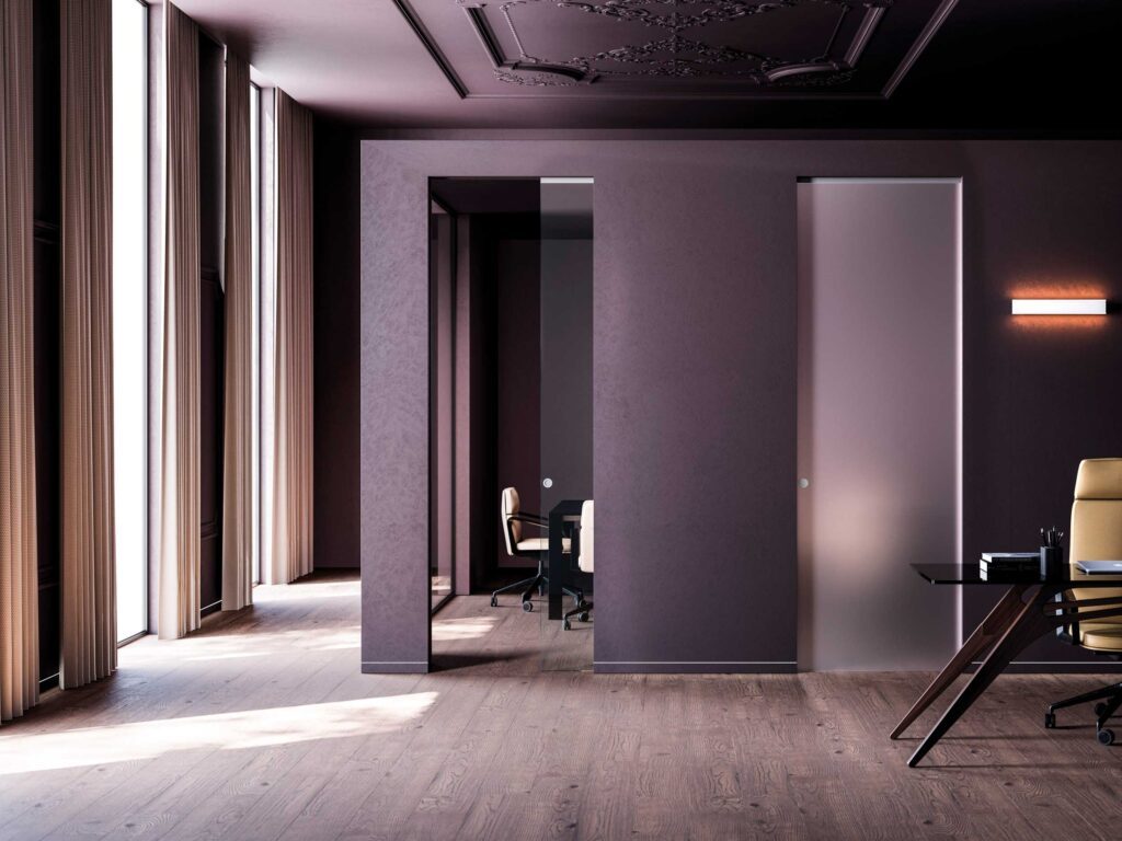 Porte coulissante invisible ECLISSE Syntesis Line porte verre et aluminium