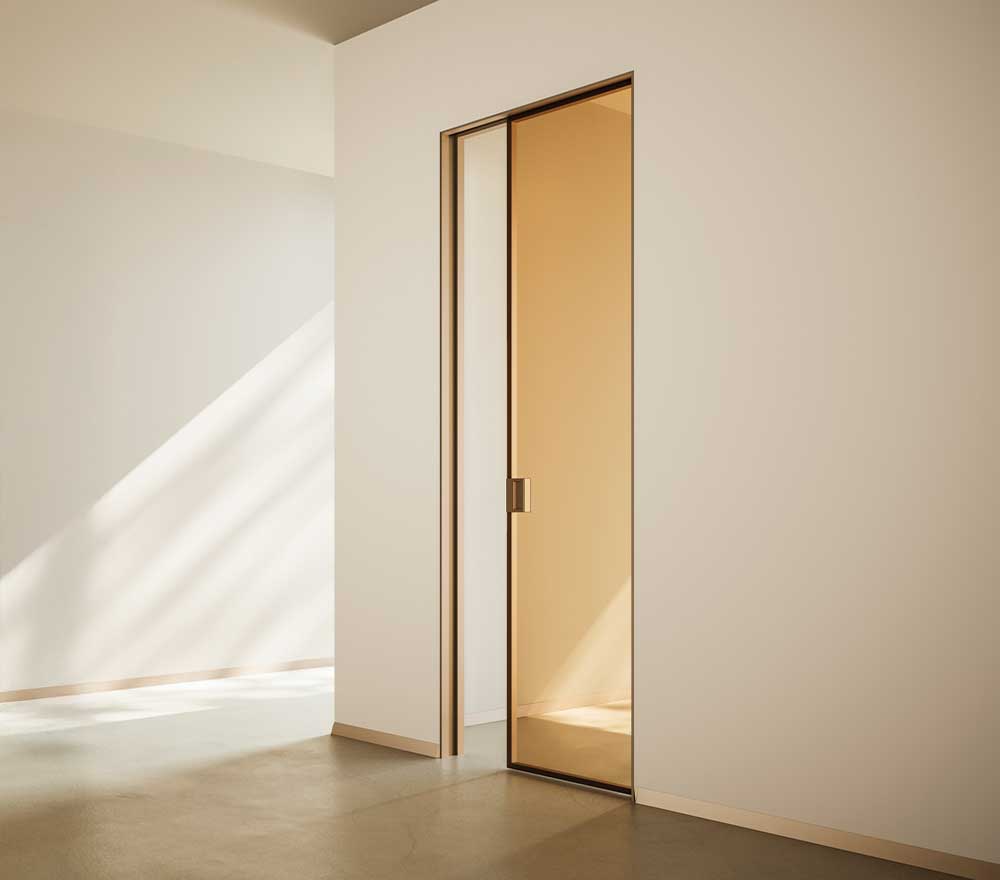 Châssis coulissants Syntesis Line porte coulissante invisible avec porte verre et aluminium