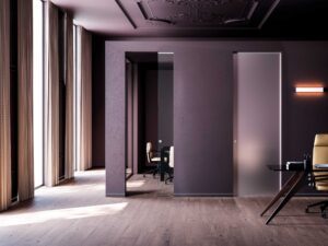 Porte coulissante invisible ECLISSE Syntesis Line porte verre et aluminium